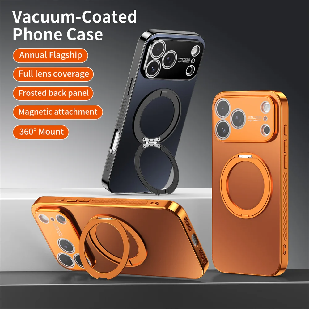 Magnetic Rotating Foldable Stand Phone Case with Lens Protection and Solid Color Cover