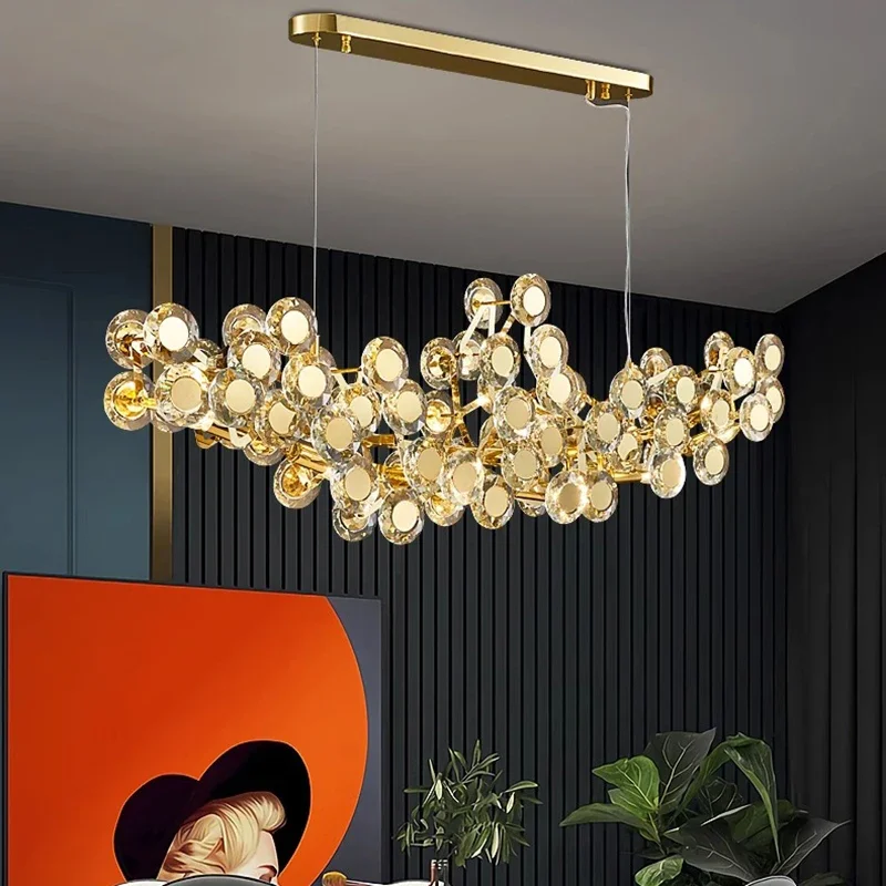 

Современная потолочная светодиодная Люстра для гостиной, потолочный светильник для кухонного островка, подвесные светильники из золотого стекла, домашние украшения, люстра