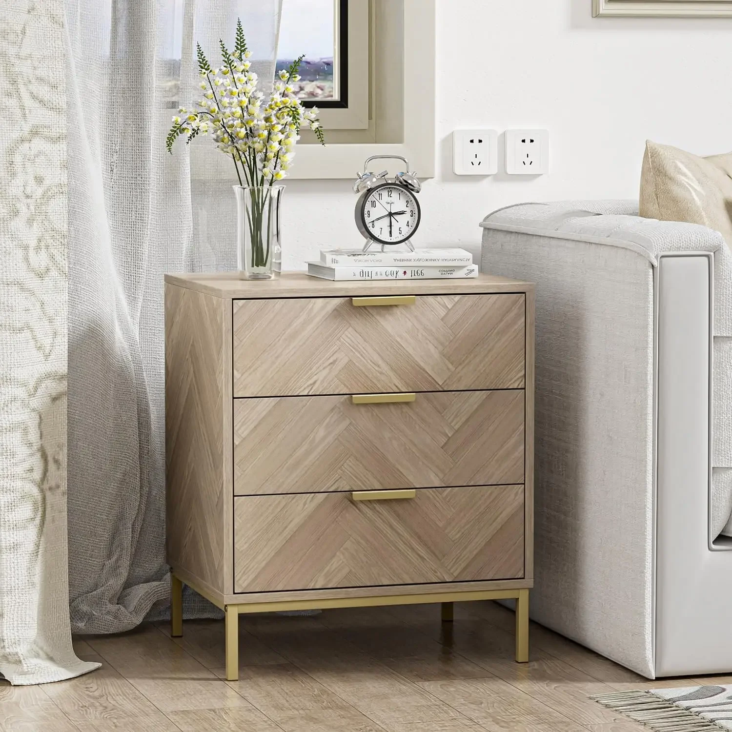 2pcs 3 Drawer Nightstand for Bedroom, Set of 2 Side Tables with 3 Drawers, Modern Wood Nightstand Square Bedside Table End Table 6