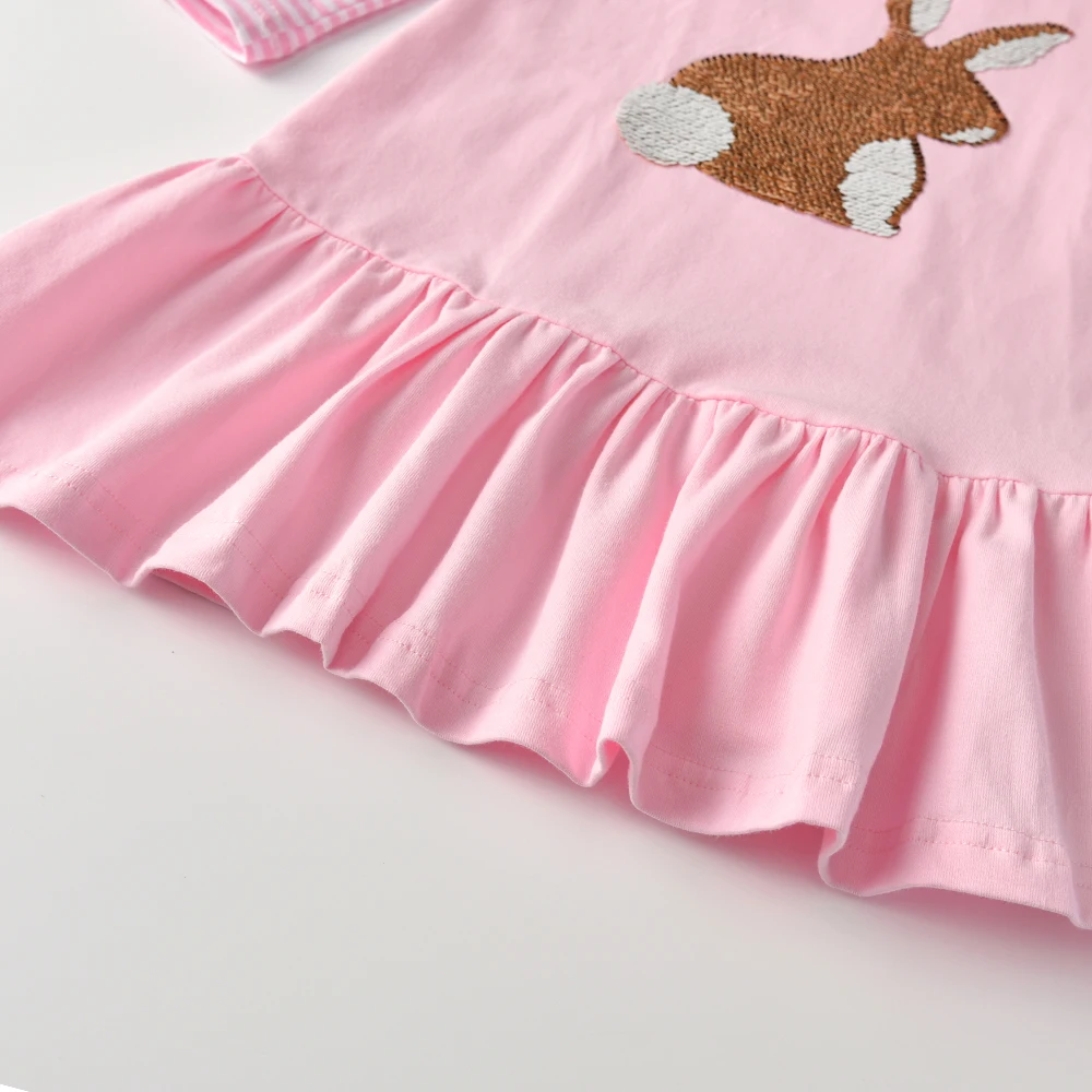 DXTON Autumn Children Dress Striped Long Sleeve Kids Dress For Girls Sequin Rabbit Cotton Toddlers Casual Girls Clothing 3-8T