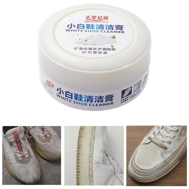

White Shoes Cleaning Kit Cream With Sponge Portable For Leather Canvas Sports Sneaker Gentle Maintenance Tools For Stain Removal