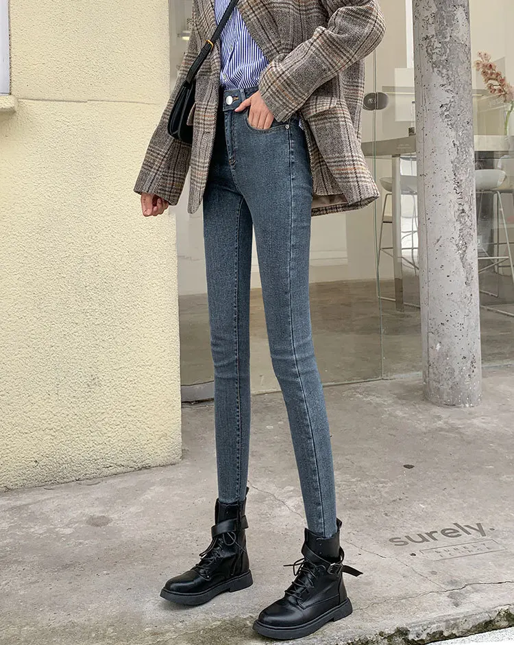 patchwork jeans Female Denim Pants Womens Skinny Jeans Slim Pants High Waisted Stretch Denim Jeans Blue Retro Washed Tight Slim Trousers 715 zara jeans