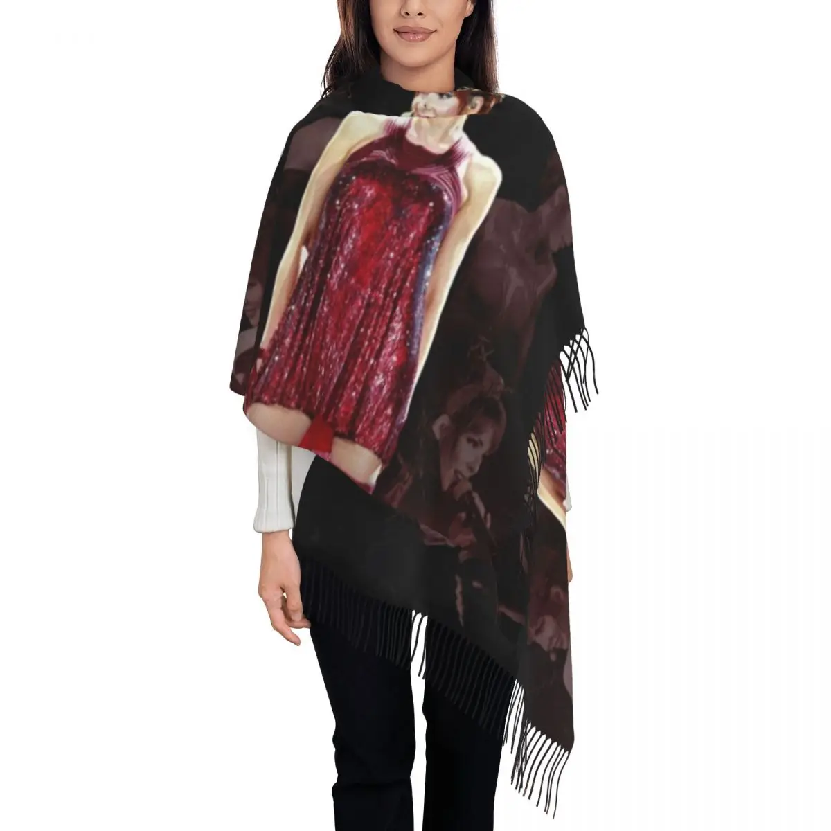 

Luxury Mylene Farmer Tassel Scarf Women Winter Warm Shawls Wraps Lady French Singer Scarves