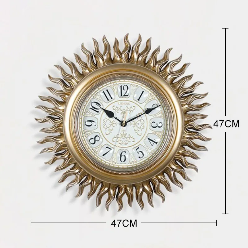 Round Large Wall Clock Vintage Study Mute Golden Clock B  