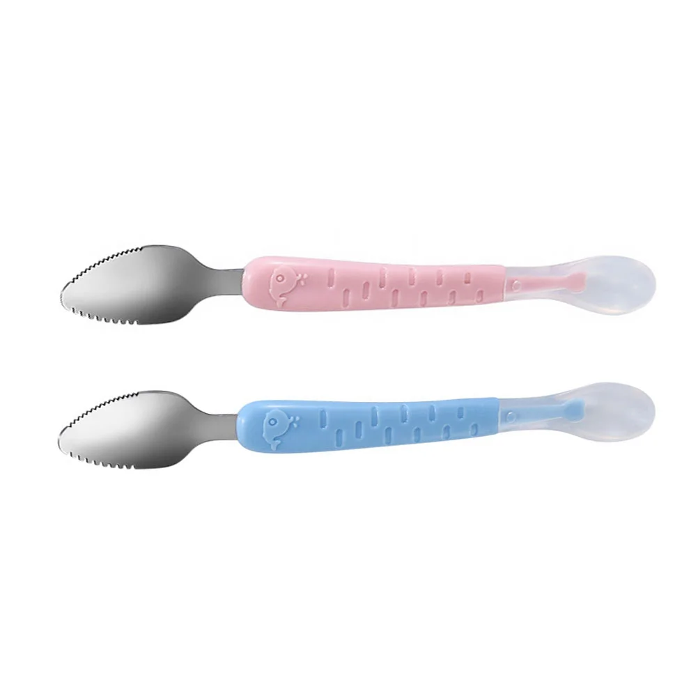 

2 Pcs Scraper Baby Spoon Learning Tableware Kids Scoop Double-headed Fruit Puree Scraping
