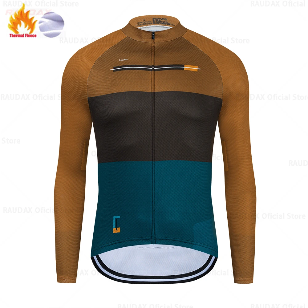 Raudax Winter Thermal Fleece MTB Uniform Men's Team Cycling Jacket Ropa Ciclismo Long Sleeve Cycling Jersey Bicycle Clothing