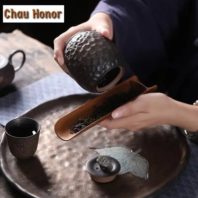 Japanese Gilded Iron Glaze Tea Caddy Household Dried Fruit Round Sealed Pot Ceramic Kung Fu Tea Set Accessories Customized Gift