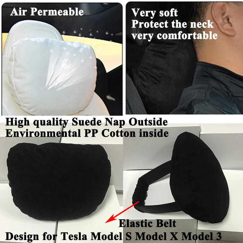 For Tesla Model 3 Model Y Car Seat Headrest Neck Pillow Model S Model X Soft Comfort Memory Cushion Protect Cover Accessories