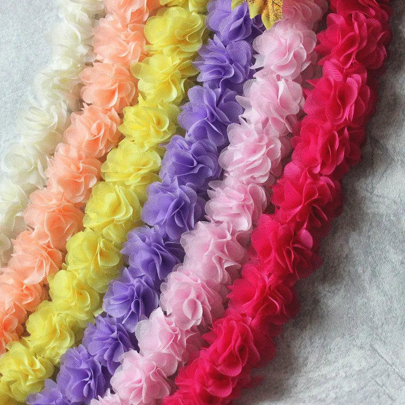 

2Yards 5Cm Width Multicolor Organza Chiffon Cluster Flowers For Wedding Dress Bridal Fabric Lace DIY Sewing Fabric Accessories