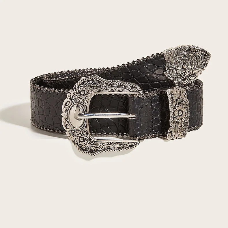 

y2k Western Cowboy Women Cowgirl Unisex Waist Belt with Metal Engraved Buckle Western PU Leather diesel Belt Women's luxury belt