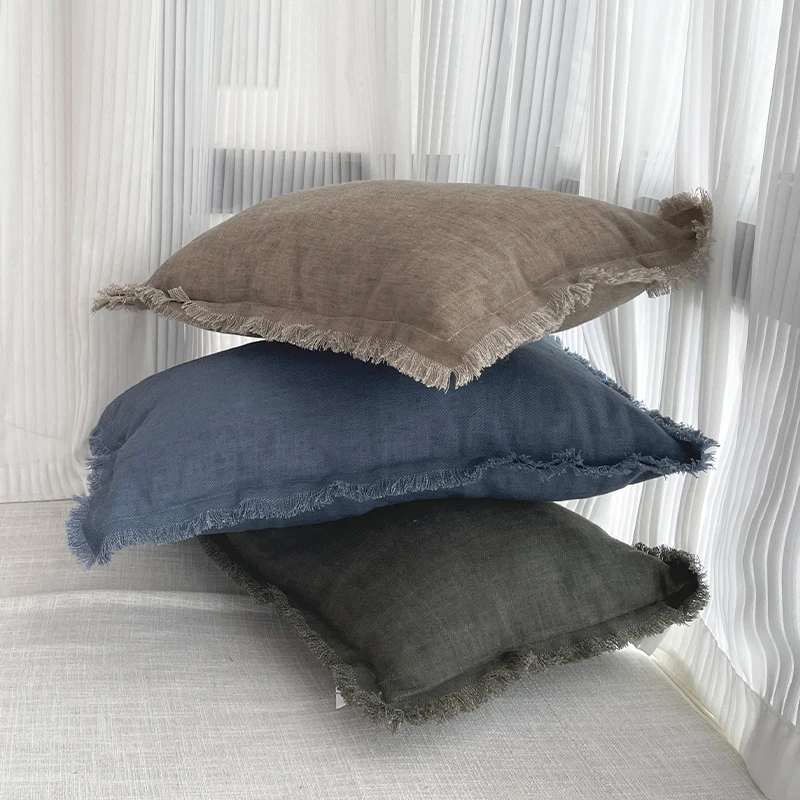 Faux Linen Cushion Covers with Tassels, Euro Flax Set, Decorative Throw Pillow Cover, Boho Shabby Chic Style, 45x45cm, 30x50cm,