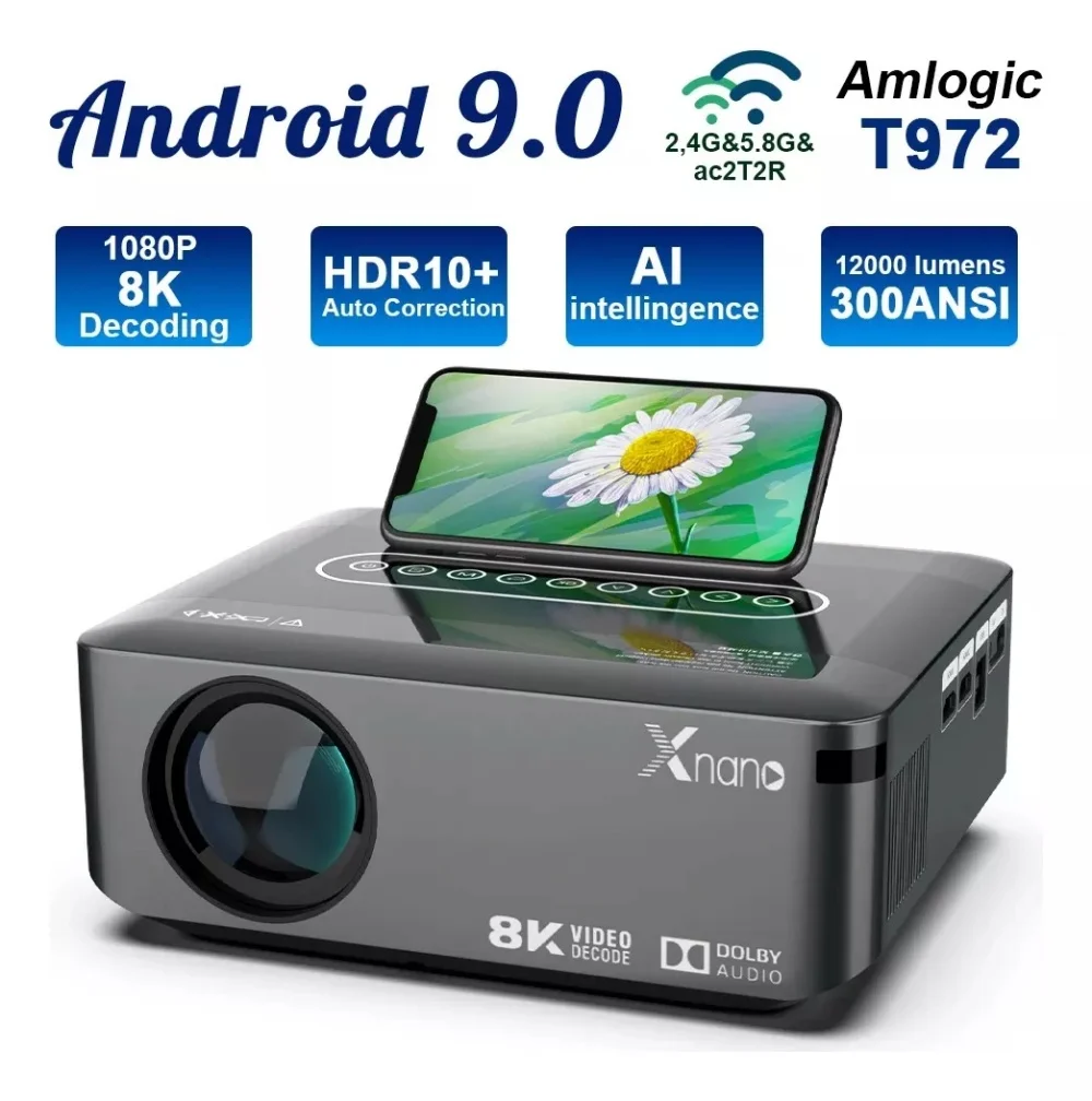 

Original X1 8K 4K Smart Projector 1920*1080P Amlogic T972 300ANSI Dual wifi BT5.0 HDR10+ Voice Control Portable Home Media Video