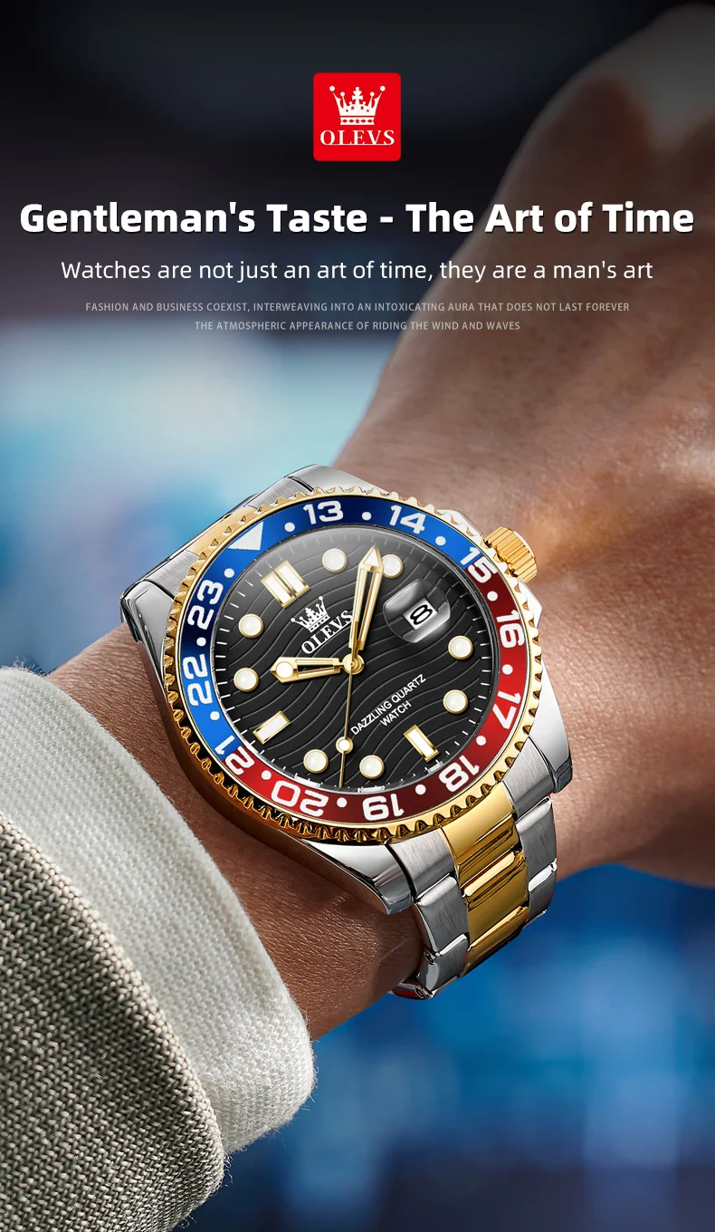 Close-up of OLEVS watch bezel design