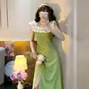 One-shoulder Suspender Green Dress for Women in Summer 2025 New French Gentle Temperament Slim Slit Skirt 1