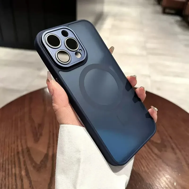 Fashion Magnetic Matte Translucent Shockproof Case For iPhone 16 15 14 13 12 11 Pro Max Plus For Magsafe Wireless Charging Cover