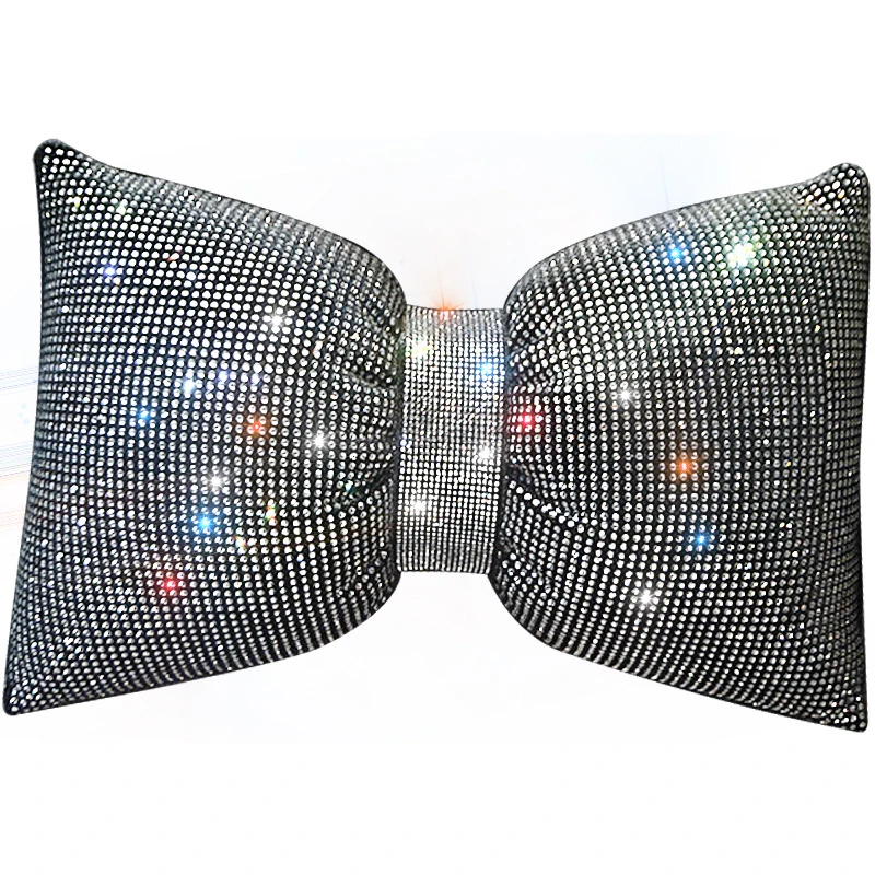 1PC Diamond Crystal Bowknot Car Neck Pillow Rhinestone Auto Headrest Seat Support Waist Pillows Bling Car Accessories for Women