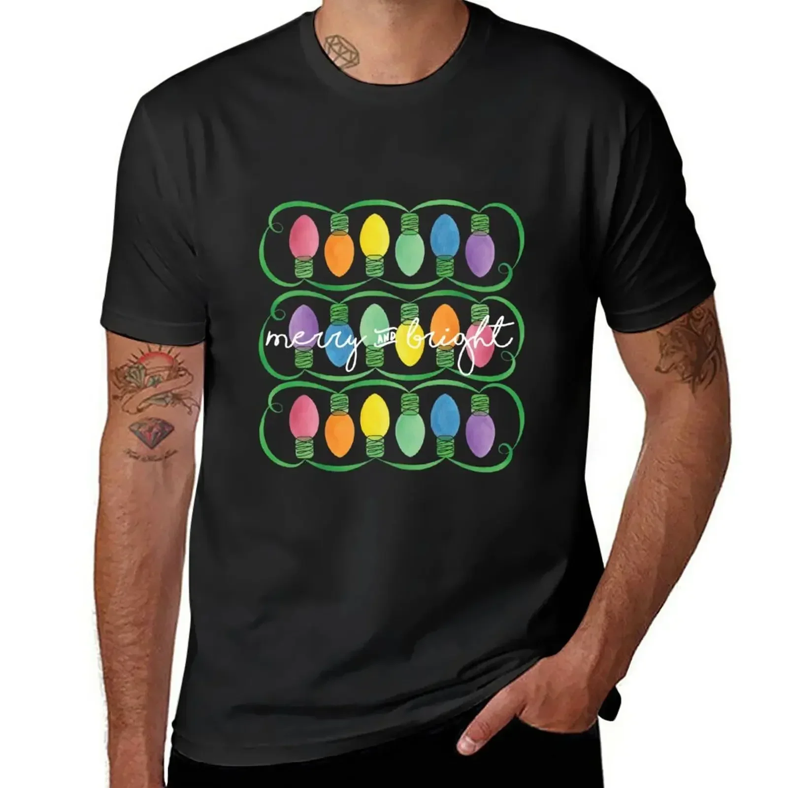 

Merry & Bright Christmas Lights T-Shirt customizeds kawaii clothes Short sleeve tee men