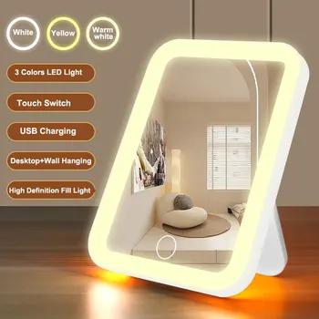 Miroir de courtoisie LED avec écran tactile, 3 couleurs, aste par USB, gradation, maquillage, portable 1