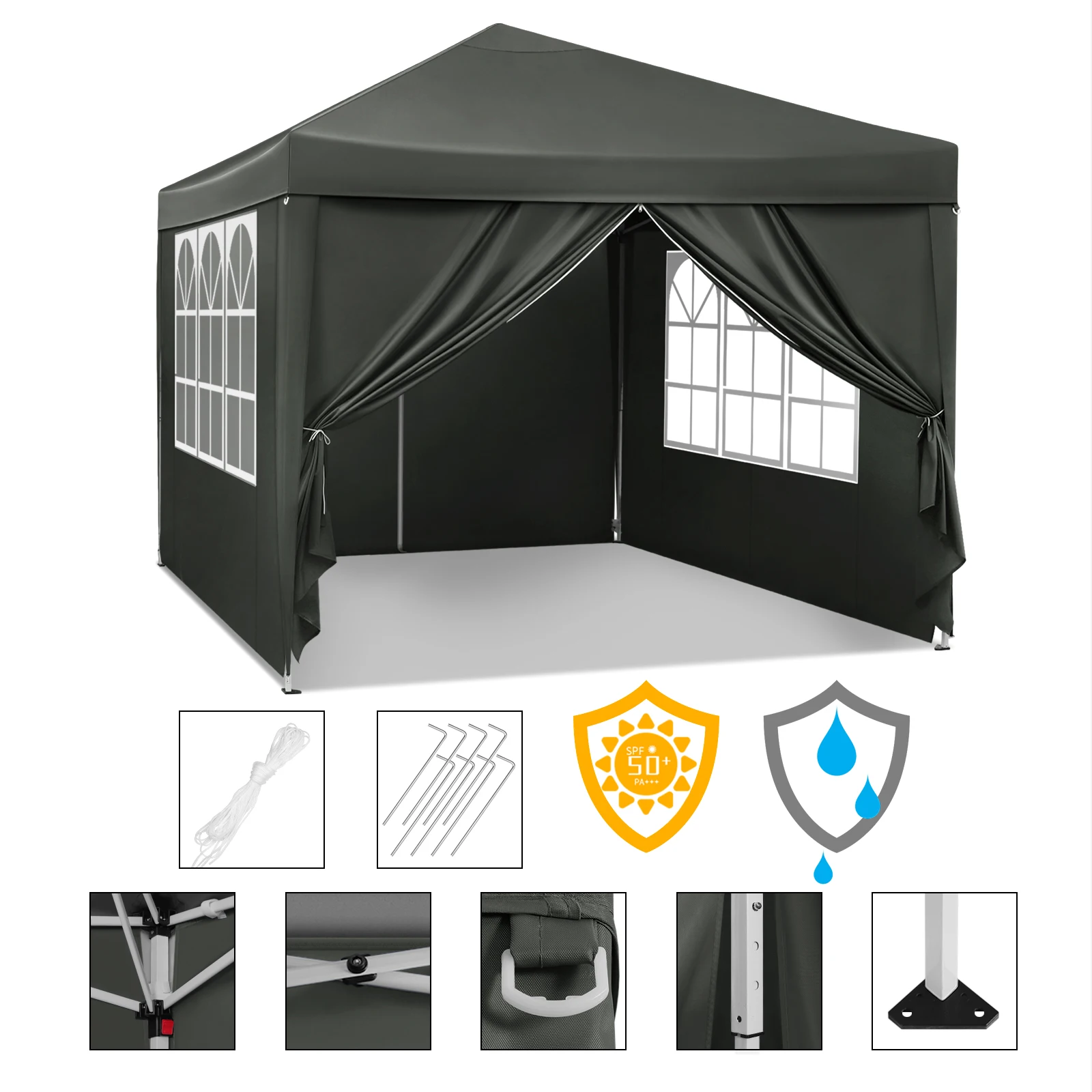 WOLTU Faltbares Gartenzelt mit Überdachung, 3 x 3 m, wasserdicht, UV-Sonnenschutz, mit Tragetasche, Sonnenschutz, Camping-Pavillon, Pavillon – Detail 24