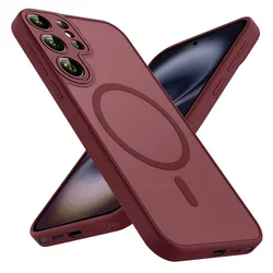 Luxury Matte Phone Case with Magsafe Compatibility - Frosted Transparent Cover - Galaxy S23 Ultra (Plum)