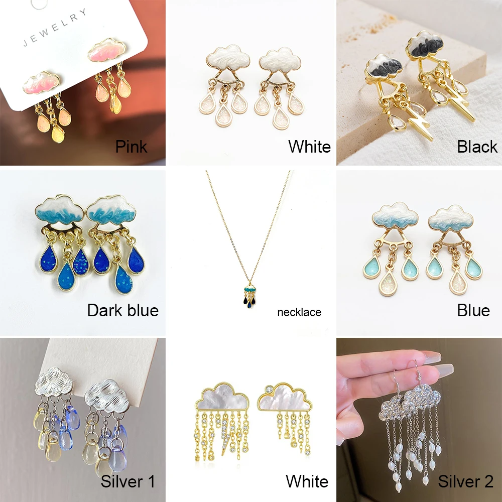 Dangle Earrings Cute Cloud Blue Rain Drop Dangle Earrings For Women Sweet White Glaze Charming Jewelry