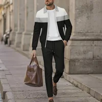 Ensemble sportif tricoté à carreaux et color-block pour homme, veste zippée et pantalon à lacets, un ensemble streetwear décontracté pour le quotidien. 4