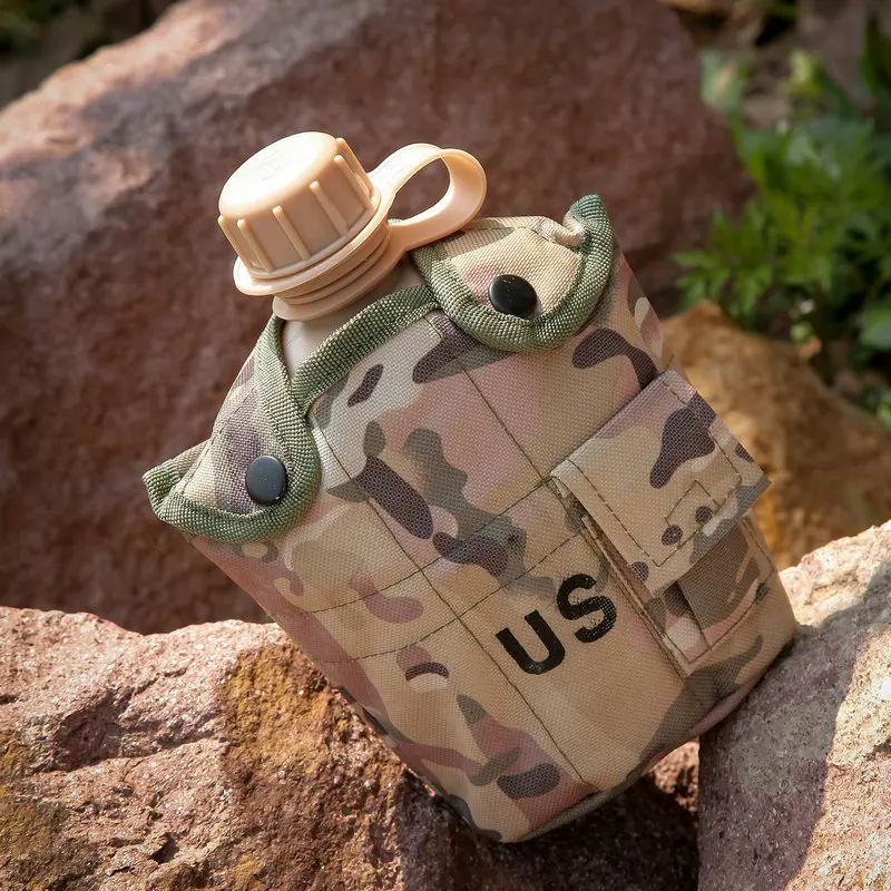 Outdoor 1L Water Bottle Alloy Lunch Box Camping Survival Kettle Outdoor Tableware Bag