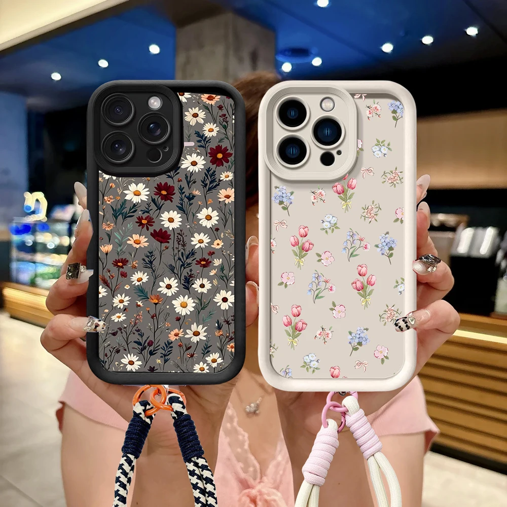 Floral Retro Phone Case with Hang Strap