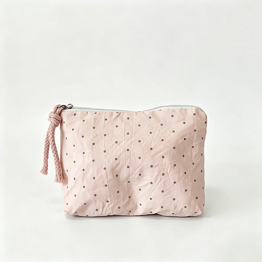 Chic Pink Striped Makeup and Accessories Bag