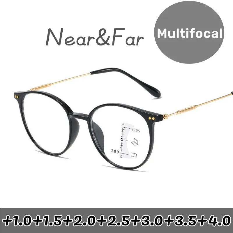 

Classic Ultralight Progressive Reading Glasses Fashion Anti-blue Multifocal Eyeglasses Retro Near Far Bifocal Presbyopia Glasses