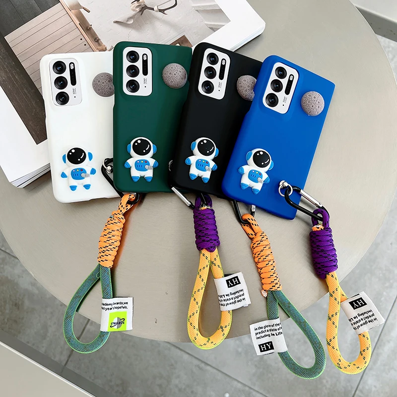 Simpatica Custodia Per Telefono Con Catena A Mano Colorata Astronauta 3D Per Samsung Galaxy Z Fold 5 Z Fold 4 Z Fold 3 Z Fold 2 Cover Protettiva Funda