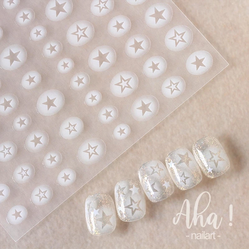 White Bloom Translucent Hollow Butterfly Heart Nail Sticker Press on Nails Decals Hollow Heart Star Moon Shape Sticker Sliders