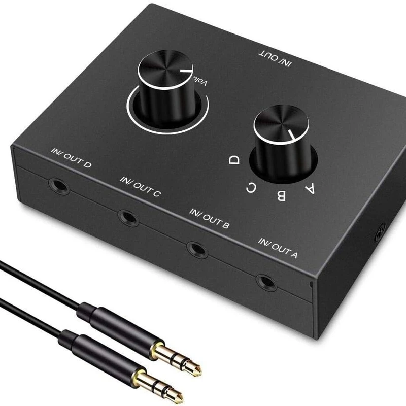 Stereo Audio Switcher 4 Input | 4 Input 1 Output Audio Switch - 4 3.5mm ...