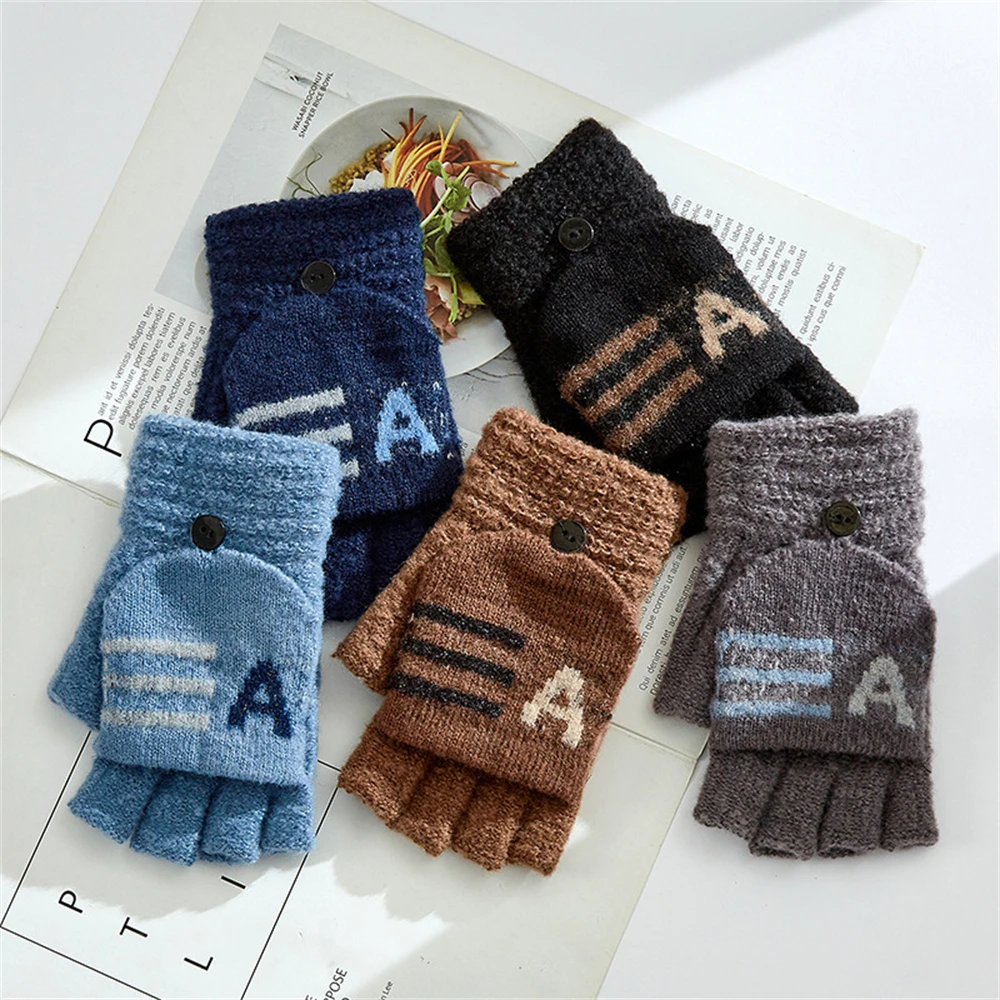 

Men's autumn and winter knitting wool clamshell students write and hit computer warm and cold proof half finger gloves ST-1827