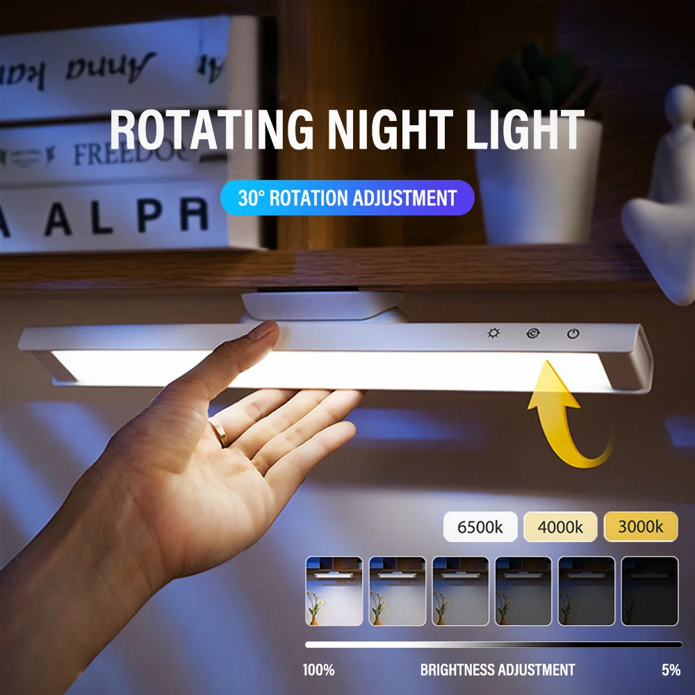 

LED Cabinet Light USB Rechargeable Night Light Dimmable 3 Color Rotating Night Lamp for The Bedroom Desk Kitchen Closet Cupboard