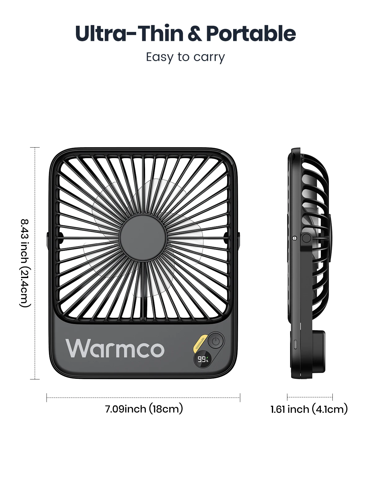 D3 Portable Fan 10000mAh Rechargeable Battery USB Desk Fan 4 Speed Quiet Small P