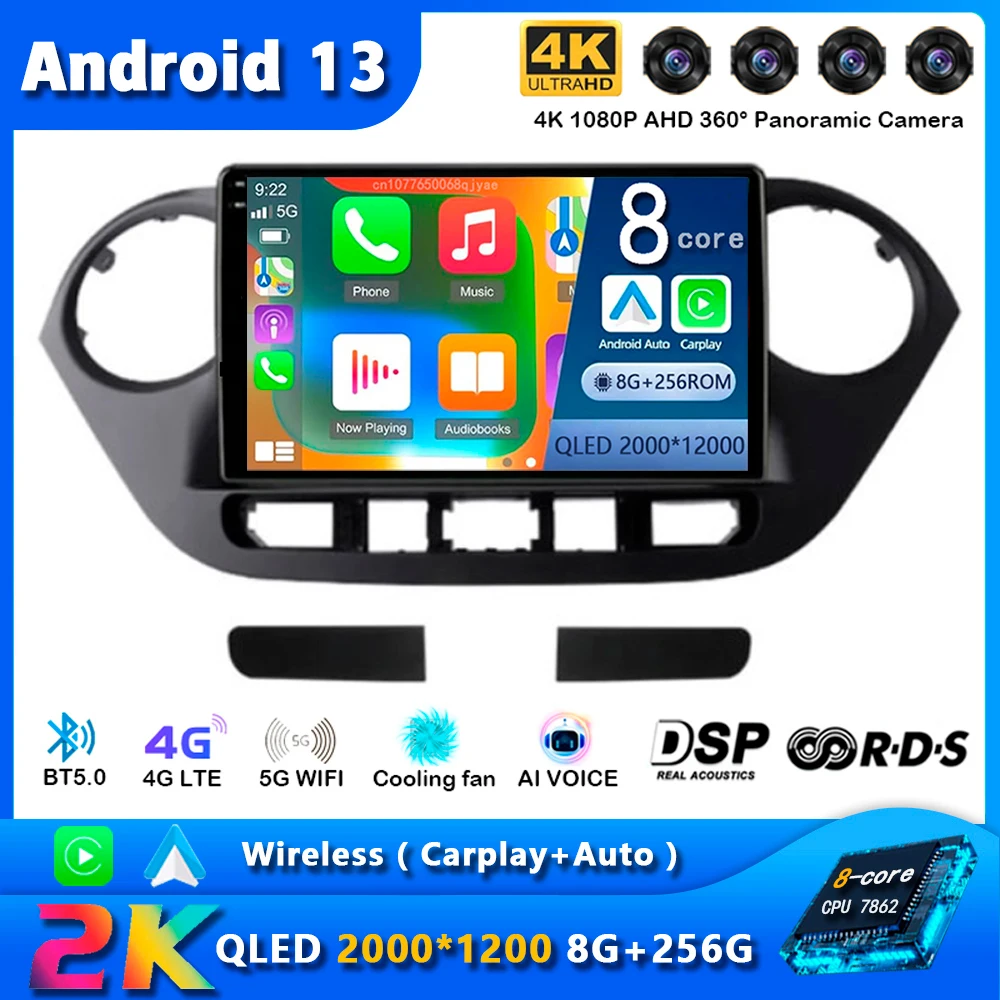 

Android 13 Car Radio For Hyundai Grand I10 2013 - 2016 Navigation GPS Multimedia Player Stereo WiFi+4G BT wireless Carplay+Auto