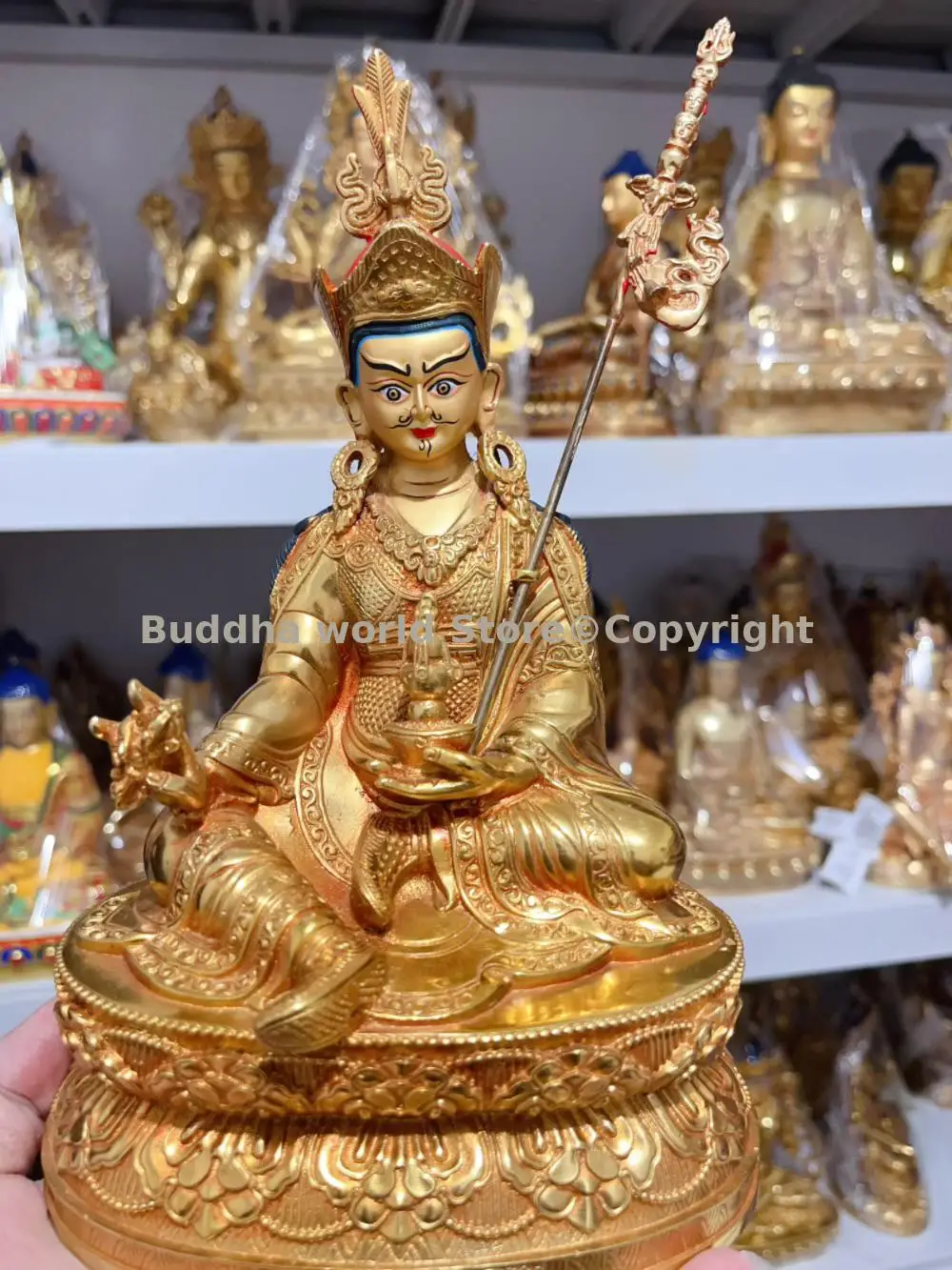 Tibet Gold plating COPPER Buddhist Master Guru Rinpoche Buddha statue Buddhist believer worship family effective protection 4