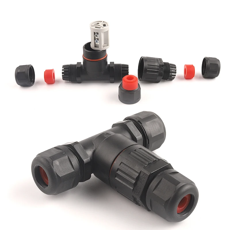IP68 T Shape Waterproof Industrial Cabl 3 Pin Cable Wire Gland Sleeve Connectors Fast Screw connection Outdoor waterproof