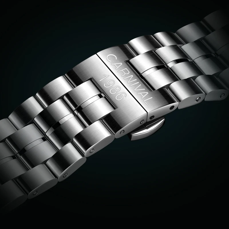 CARNIVAL Watch For Men Luxury Rome Time Automatic Mechanical Watches Gray Dial Date Business Men's Watch  Relogio Masculino