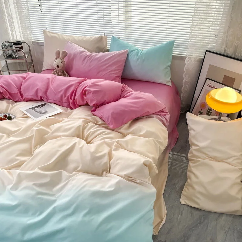 

Ins Solid Color Bedding Set Princess Style Duvet Cover Queen Full Twin Size Flat Bed Sheet Pillowcase Girls Women Bed Linen