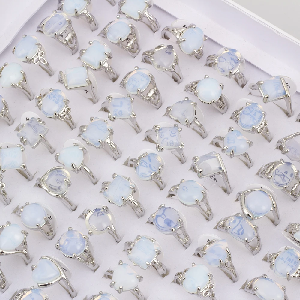50 Pieces/Lot Imitative Natural Opal Stone Rings Fashion Jewelry Women's Gifts 2023 New