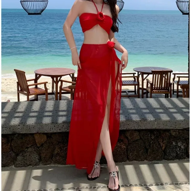 Women's Bikini Swimsuit 2025 New Style Sexy Slimming Pure Desire Holiday Gathered Chest Large Small Chest Polyester Fabric