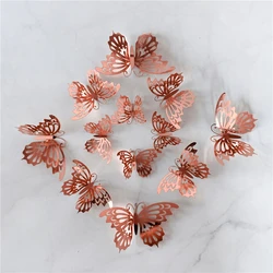 Elegant 3D Metallic Butterfly Wall Stickers - Set of 12 (E Rose Gold)