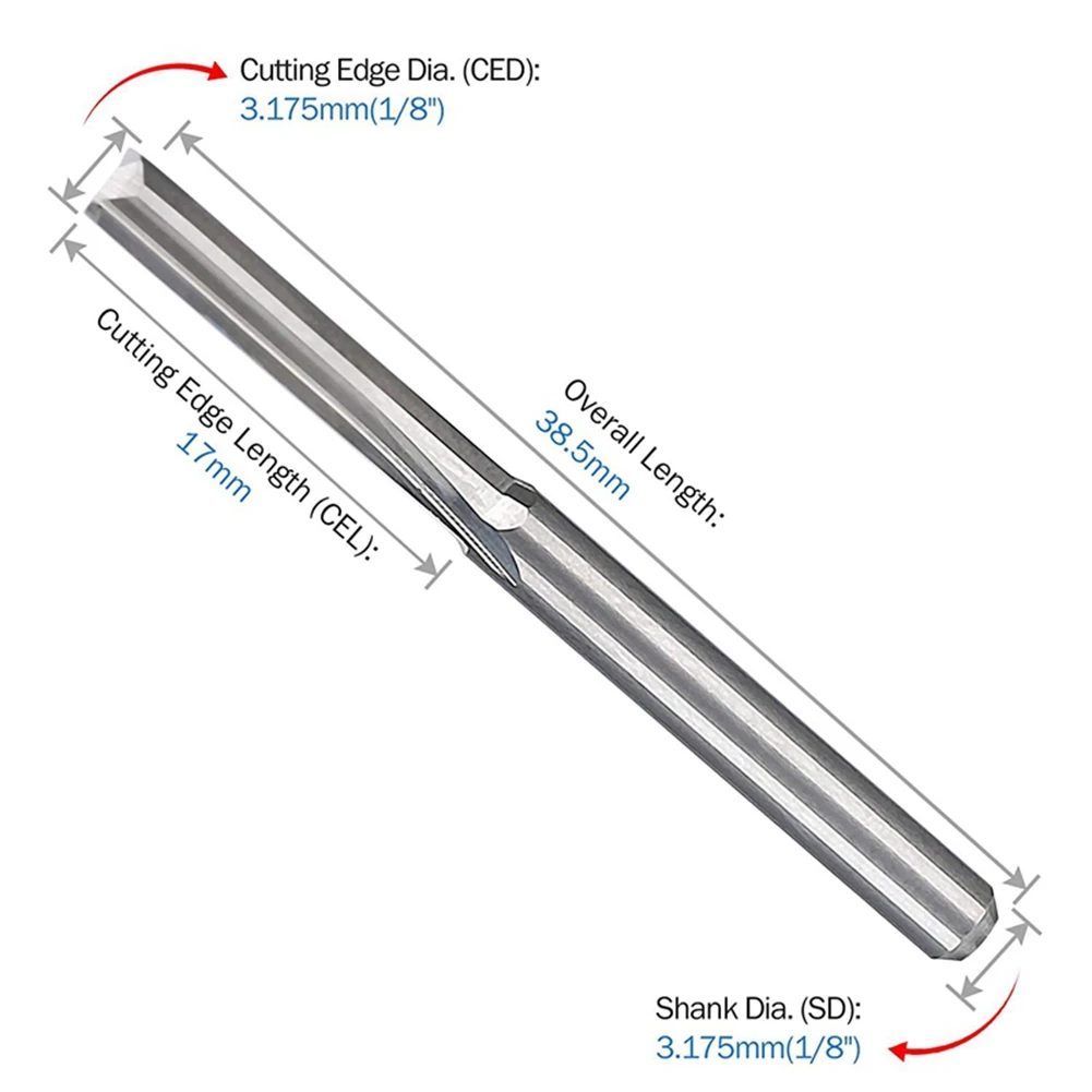 2 Flute Cnc Router Bits 3.175Mm Straight Slot Tungsten Steel Milling Cutter for Wood Plastic 10Pcs