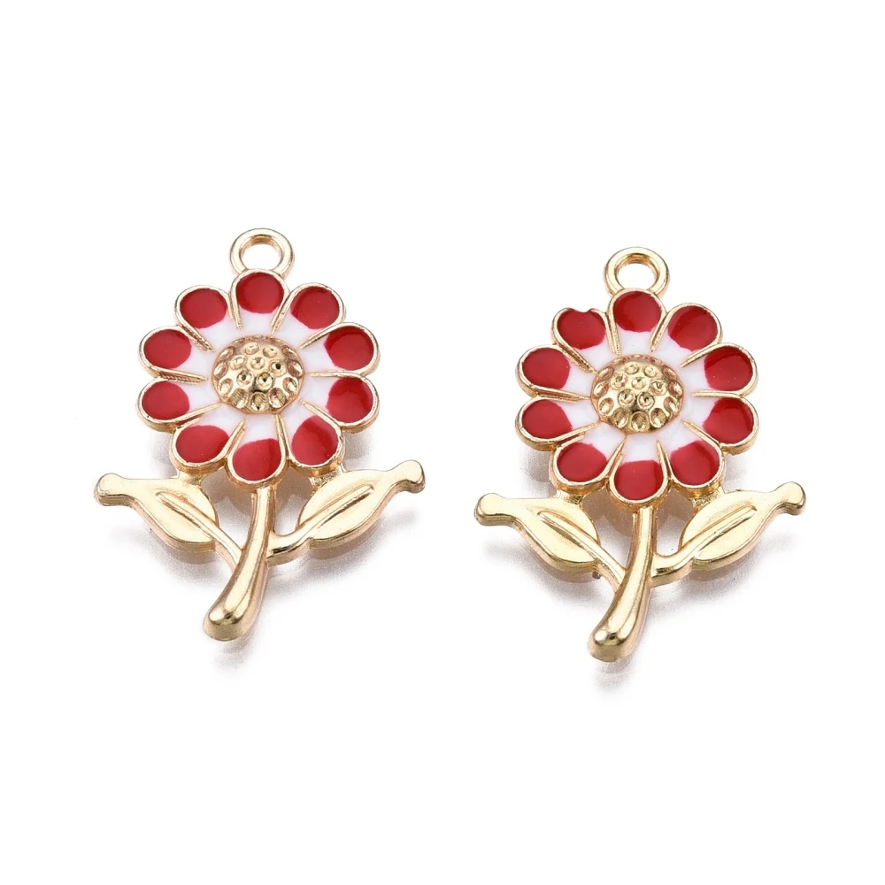 100pcs Alloy Enamel Sunflower Pendants Big Daisy Flower Randomly mix Color for jewelry making DIY Necklace Home Crafts Decor