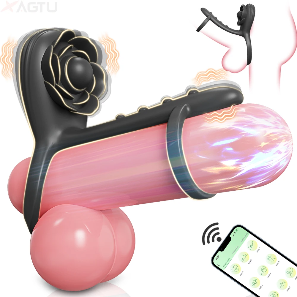 APP-Steuerung, vibrierend, korken, für Männer, Ejakulation, Verzögerung, Penetration, Dick, doppelte Penisringe, Dammstimulator, Sexspielzeug für Männer 1