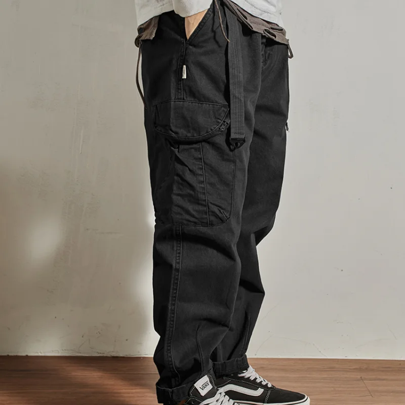 Casual Pants Heavy cotton conical cargo pants men's loose casual pants chunky trend American classic pocket woven