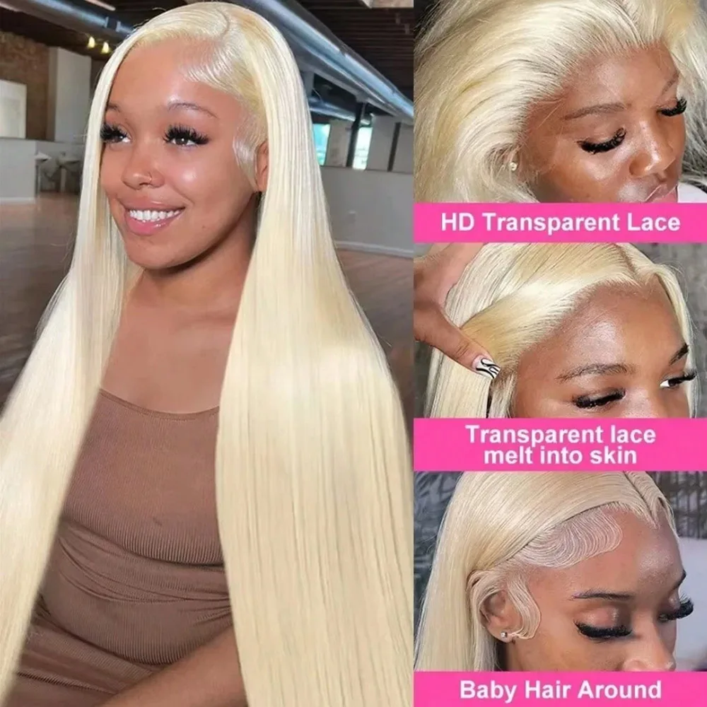 30 Inch 613 Lace Front Wig Human Hair 13x4 13x6 HD Transparent Lace 200% 250% Density Straight Brazilian Blonde Wig Pre-Plucked