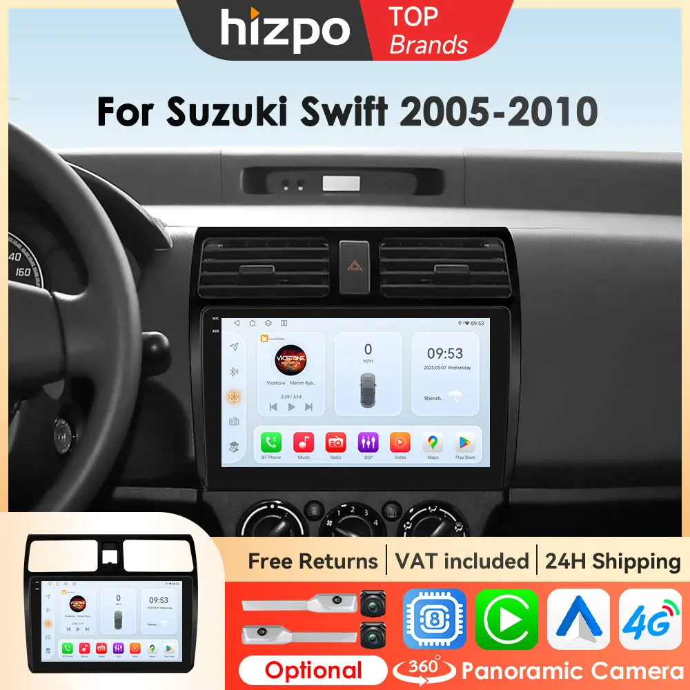 Hizpo 2din Android 14 Autoradio für Suzuki Swift 2005 2006 2007 2008 2009 2010 Multimedia Carplay Stereo GPS Head Unit 10,1" DSP